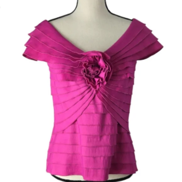 Tadashi Shoji Magenta Pleated Rosette Top Size 8